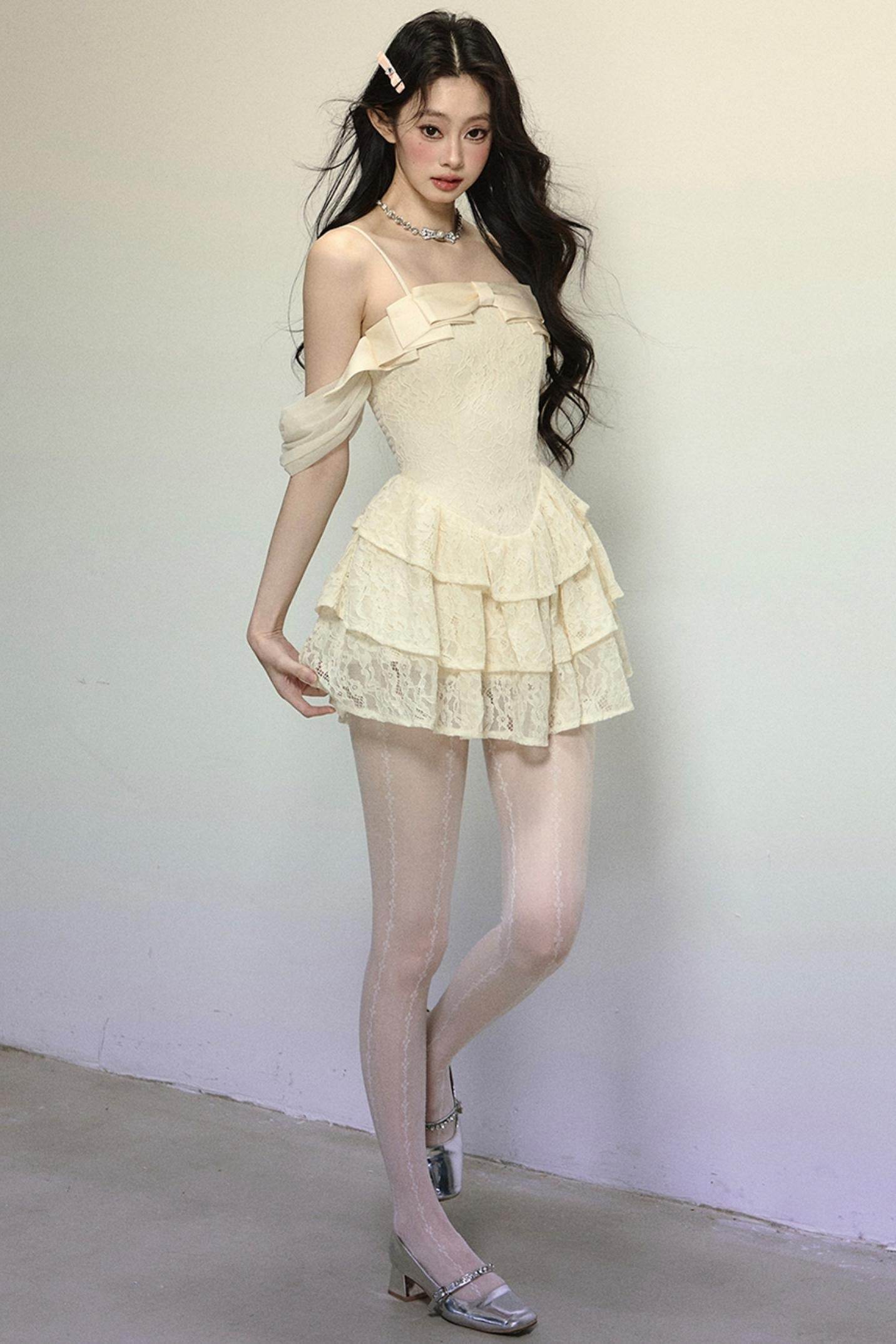 One-Shoulder French Lace Slip Dress - My Store