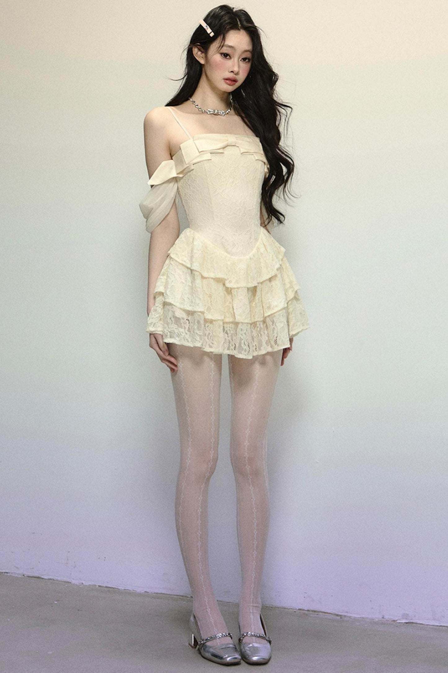 One-Shoulder French Lace Slip Dress - My Store