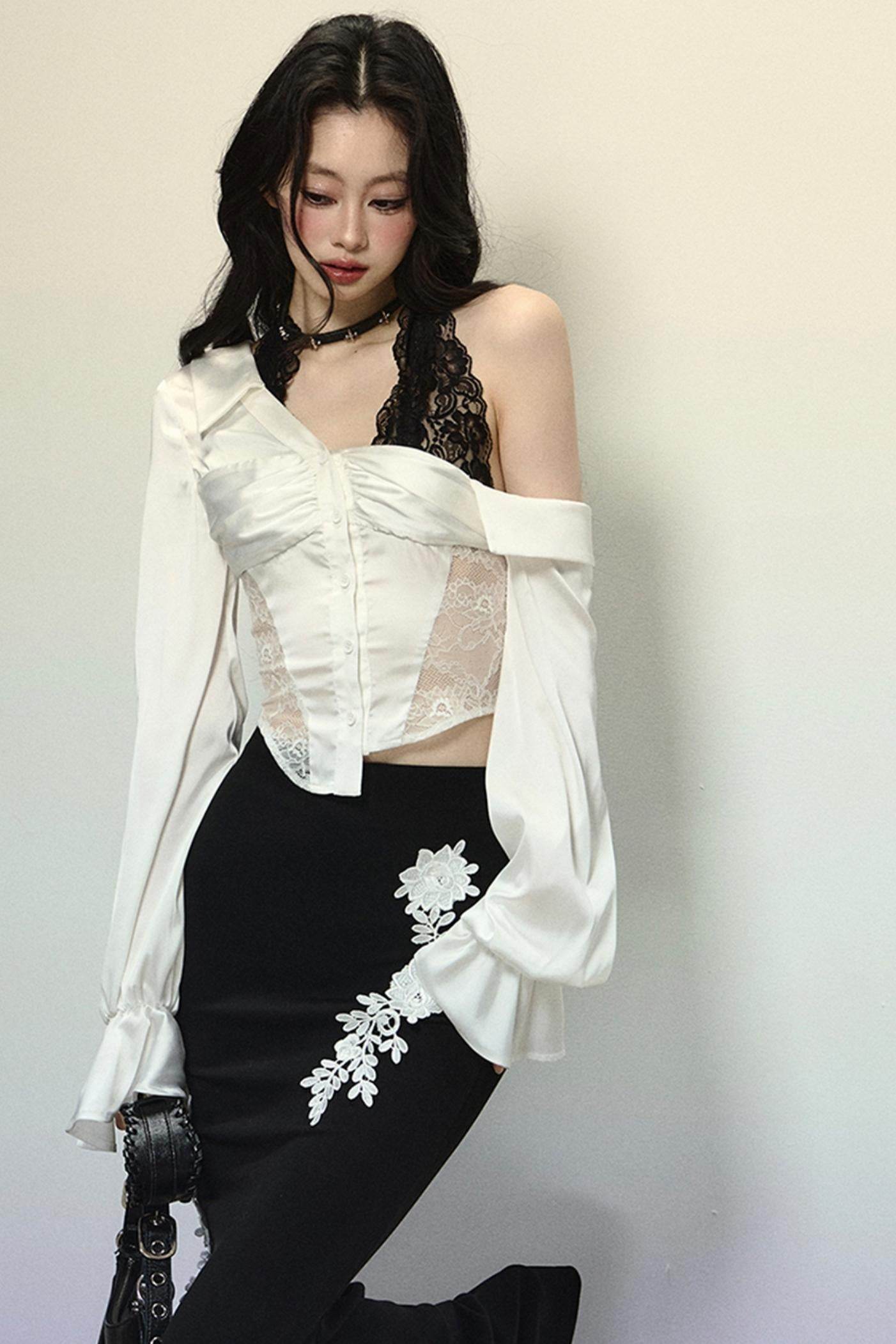 Asymmetrical Shoulder Top & Fishtail Skirt Set-Up - My Store