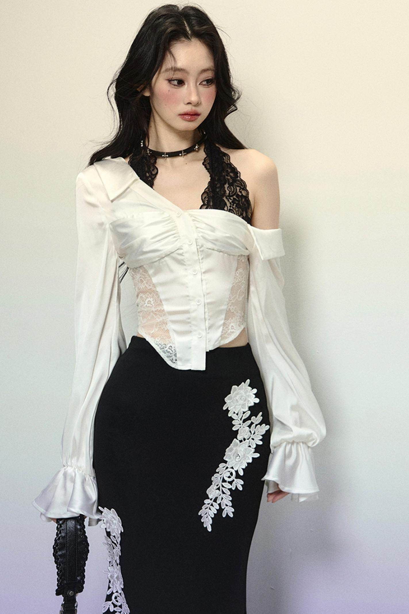 Asymmetrical Shoulder Top & Fishtail Skirt Set-Up - My Store