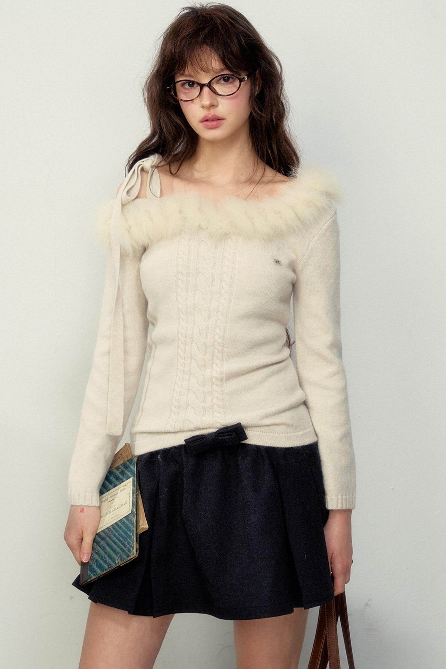 Fur Collar Slim Knit Sweater Top - My Store