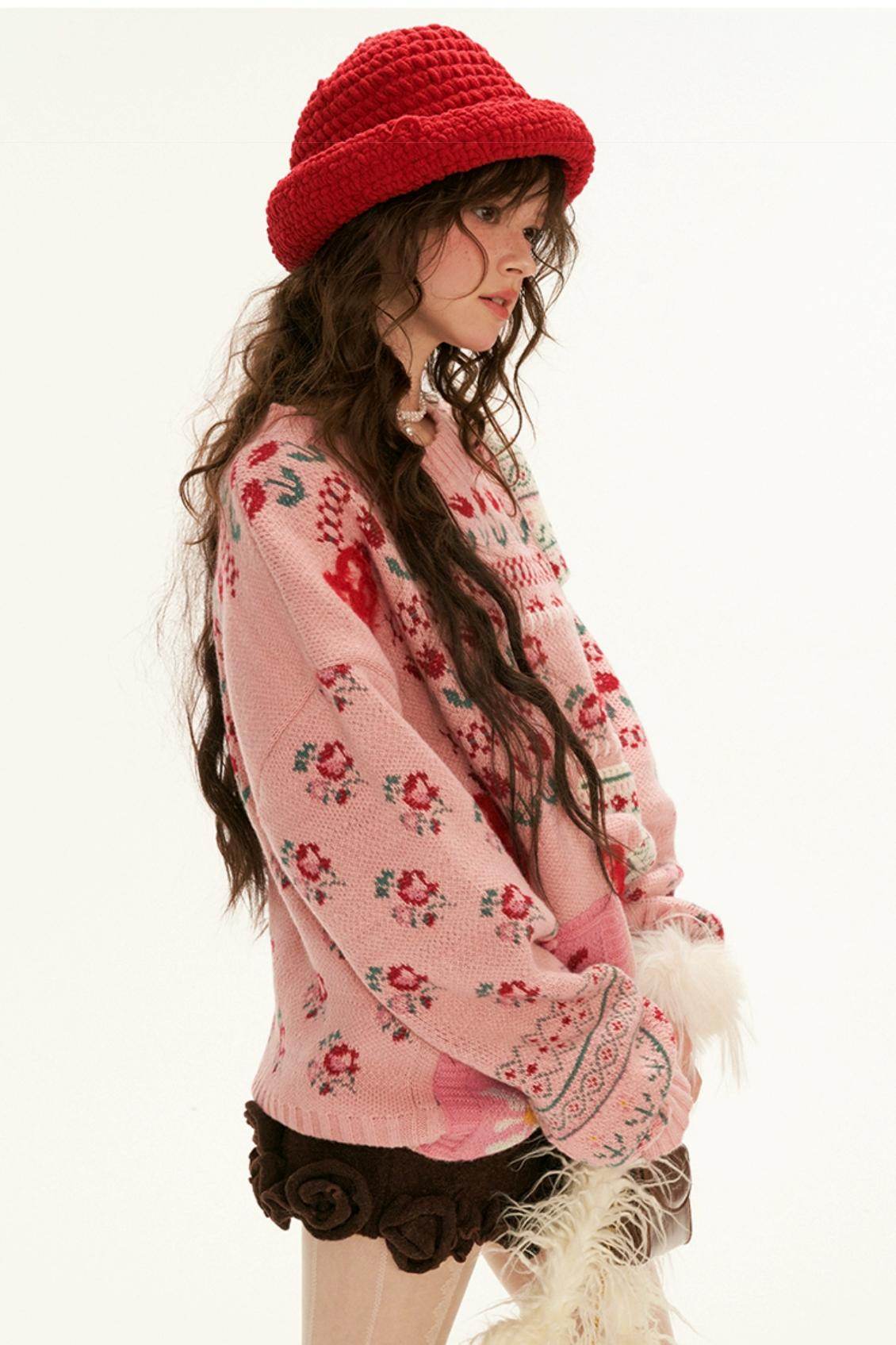 Fair Isle Floral Knit Sweater - My Store