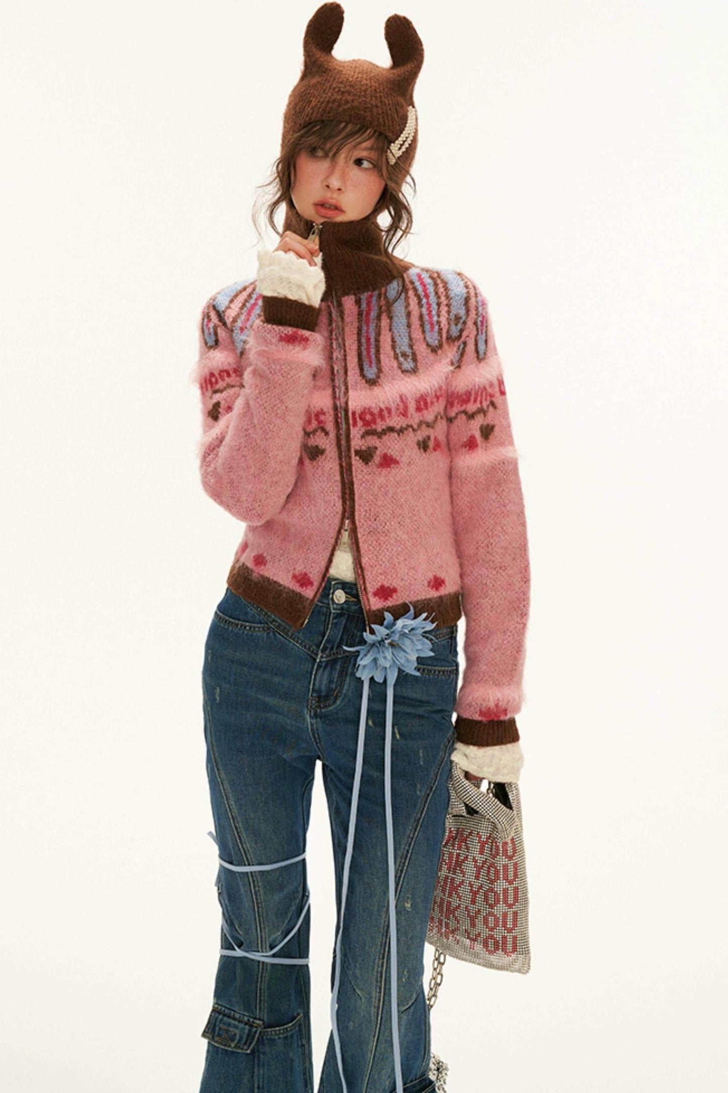 Cat Ear Fair Isle Hood Sweater - My Store