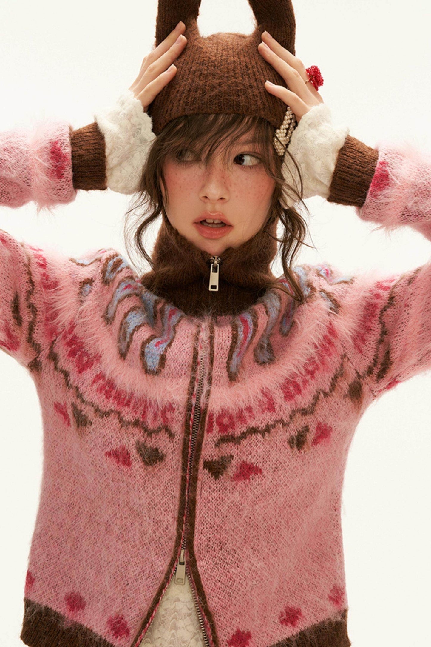 Cat Ear Fair Isle Hood Sweater - My Store