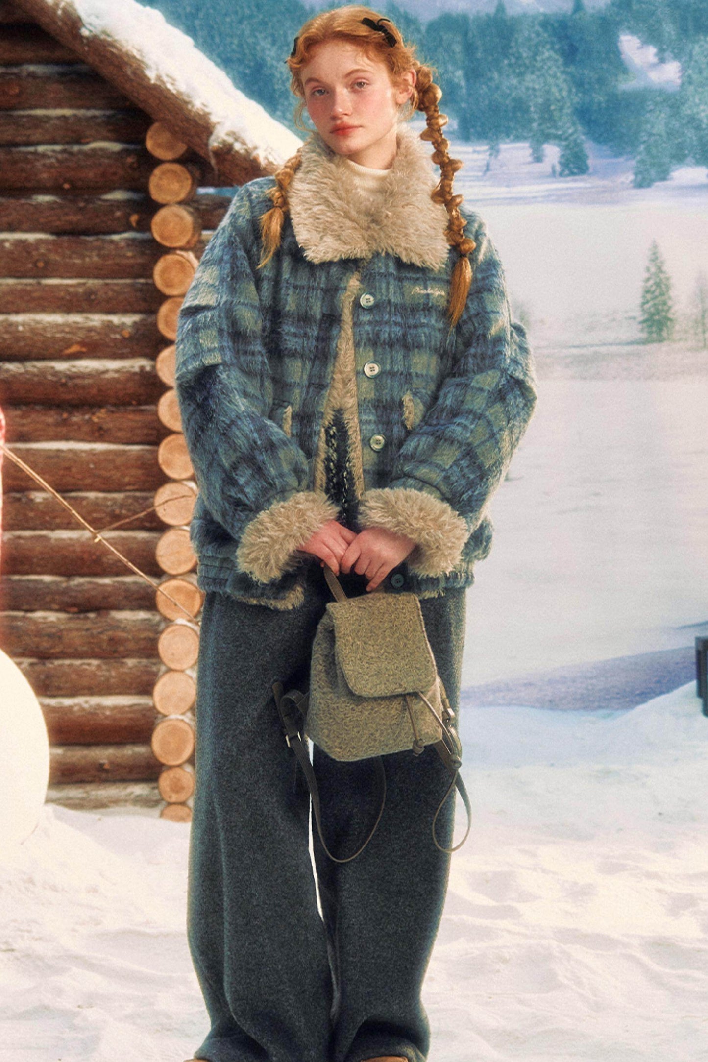Blue Fur Plaid Winter Jacket - My Store