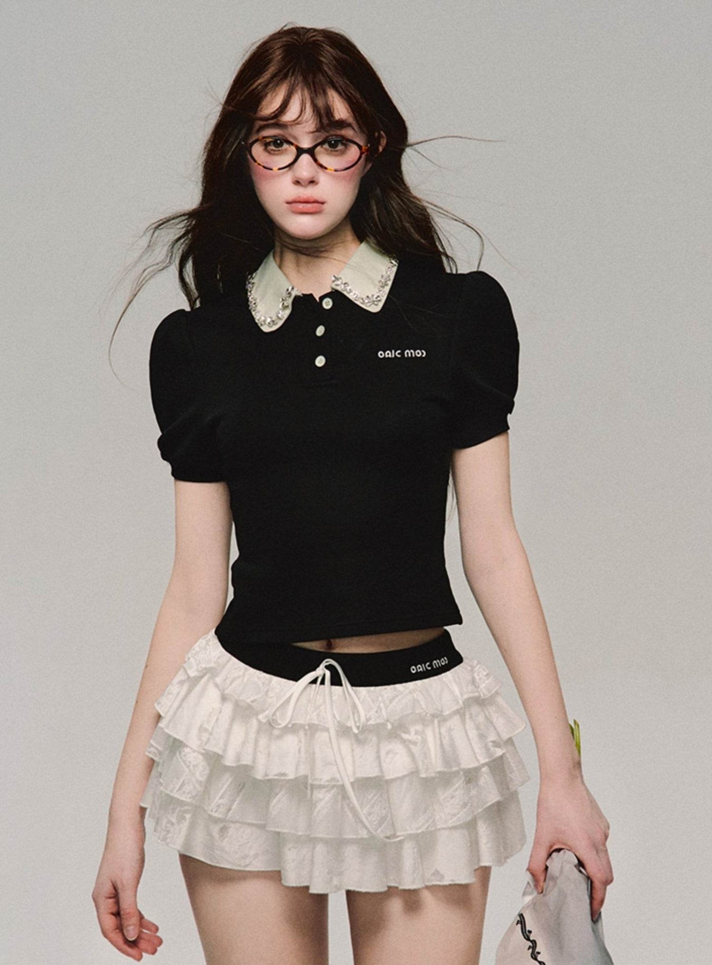 Polo Neck Short Sleeved Stretch Panelled Top - My Store