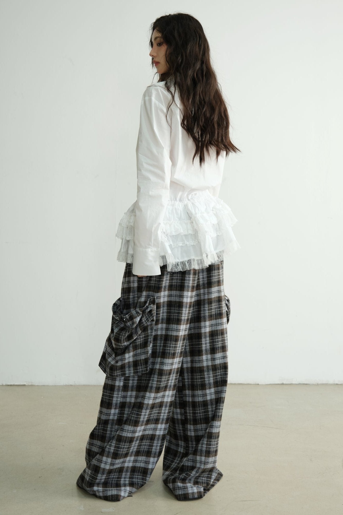 White Lace Tie-Waist Long Sleeve Blouse Top
