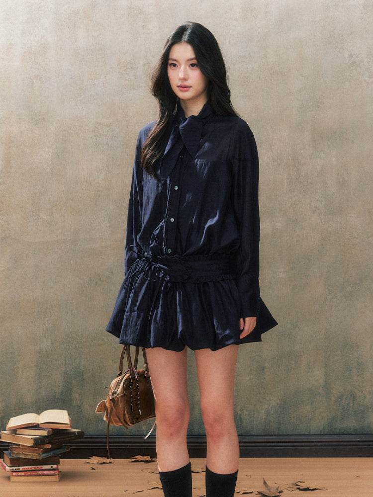 Dark Blue French Shirt Dress - My Store
