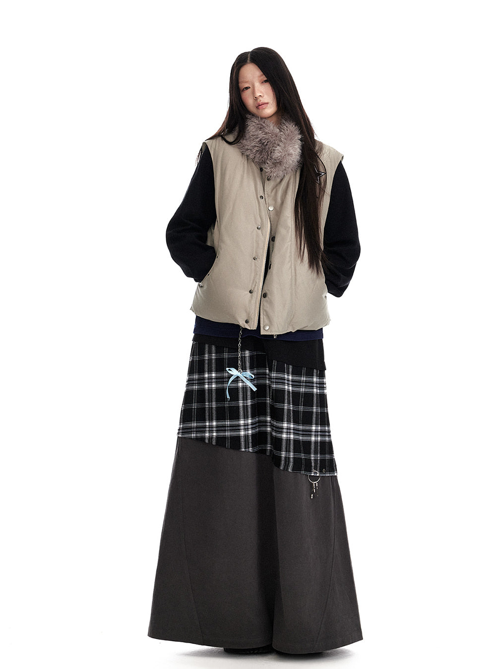 Retro Checkered Multi Pattern Long Skirt