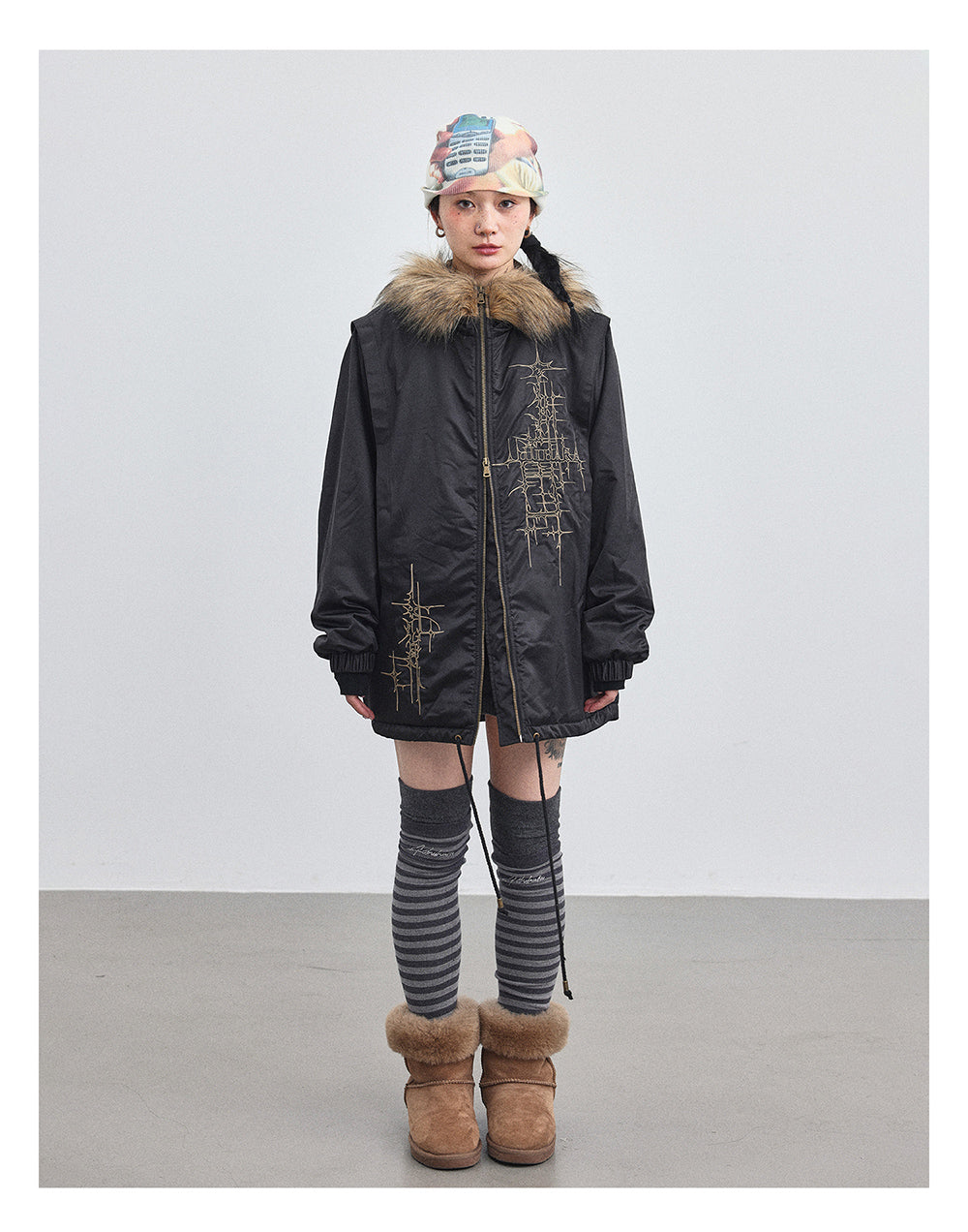 Fur Hood Quilting Half Jumper Jacket (2color)
