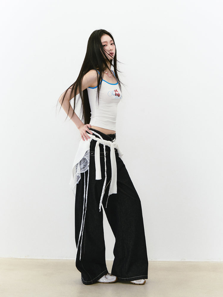Irregular Wide-Leg Denim Pants