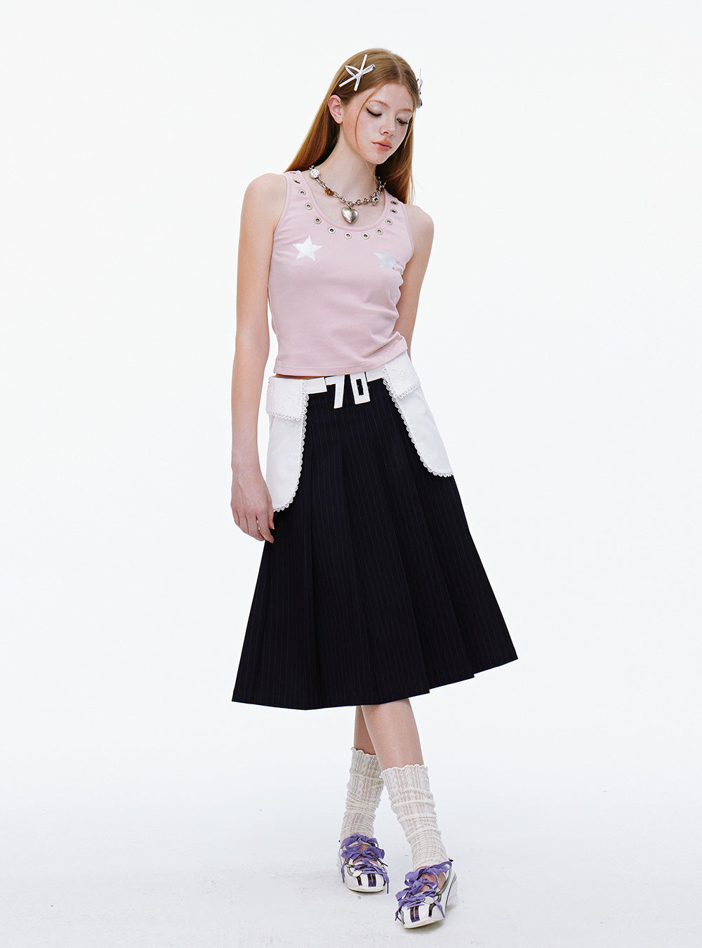 Pink Star Print Sleeveless Top