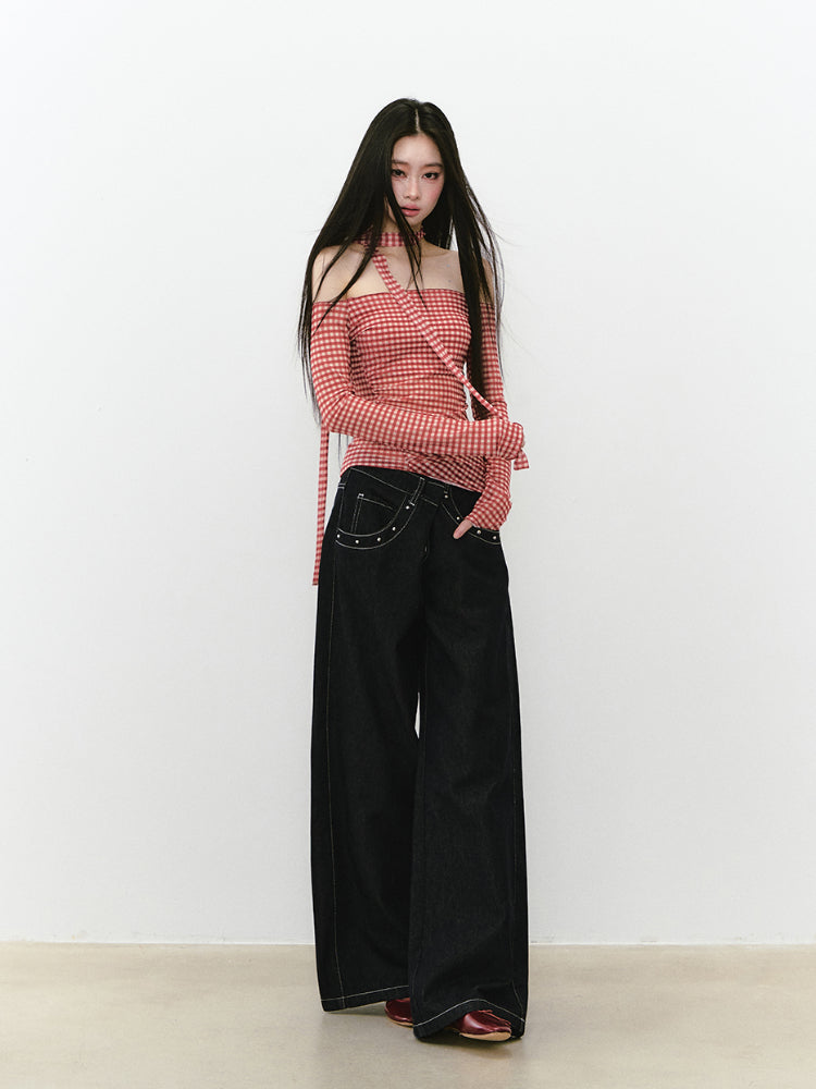 Irregular Wide-Leg Denim Pants