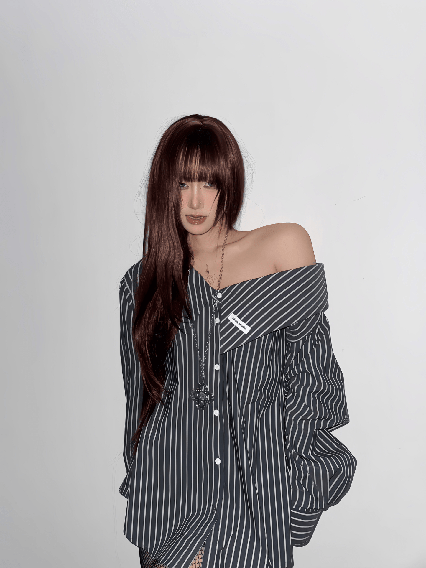 Detachable Off-Shoulder Striped Shirt