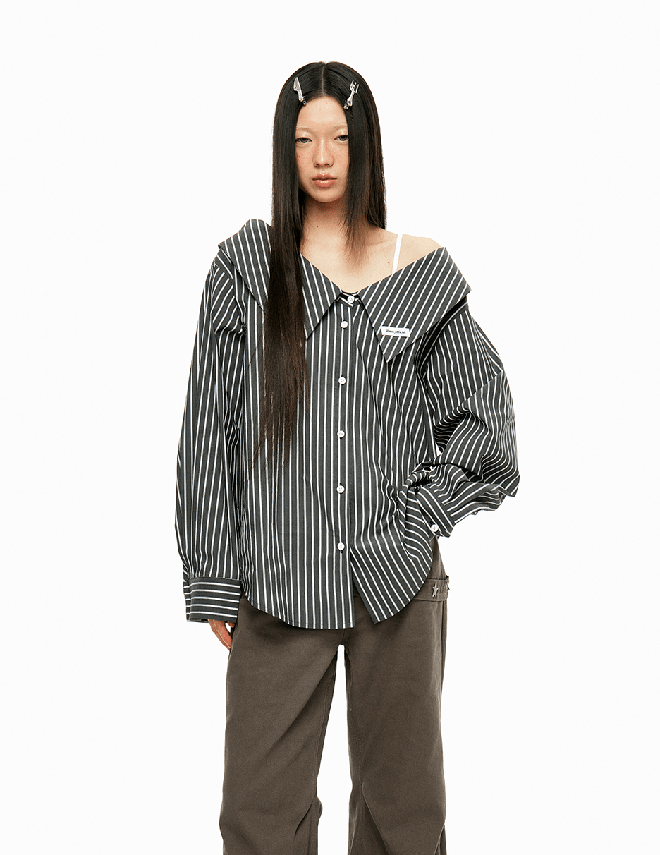 Detachable Off-Shoulder Striped Shirt