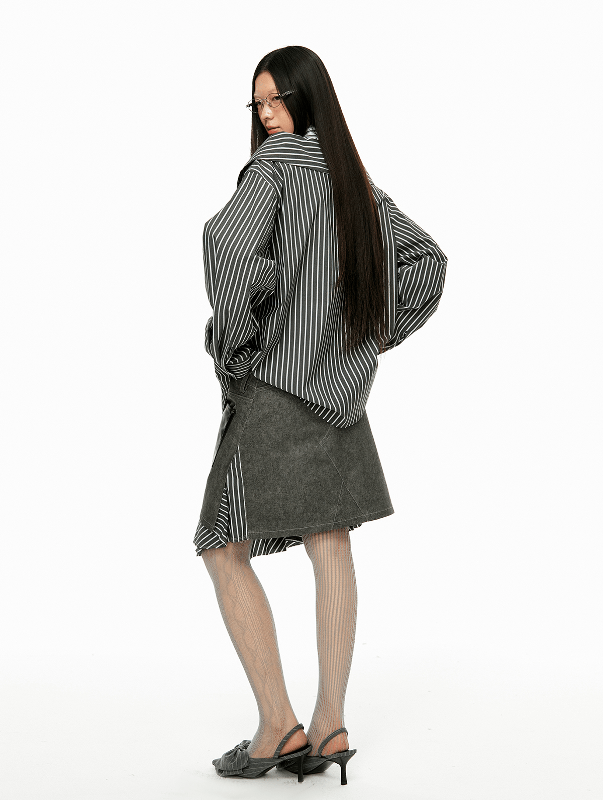 Detachable Off-Shoulder Striped Shirt