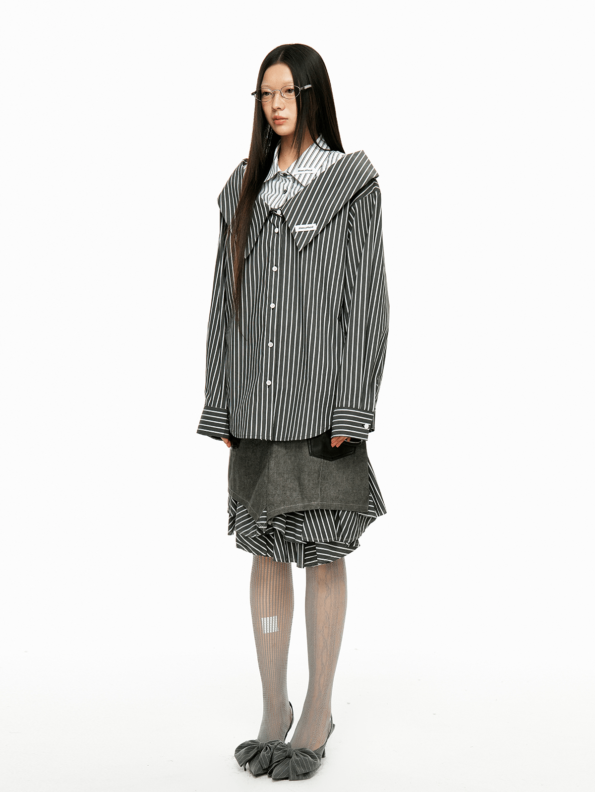 Detachable Off-Shoulder Striped Shirt