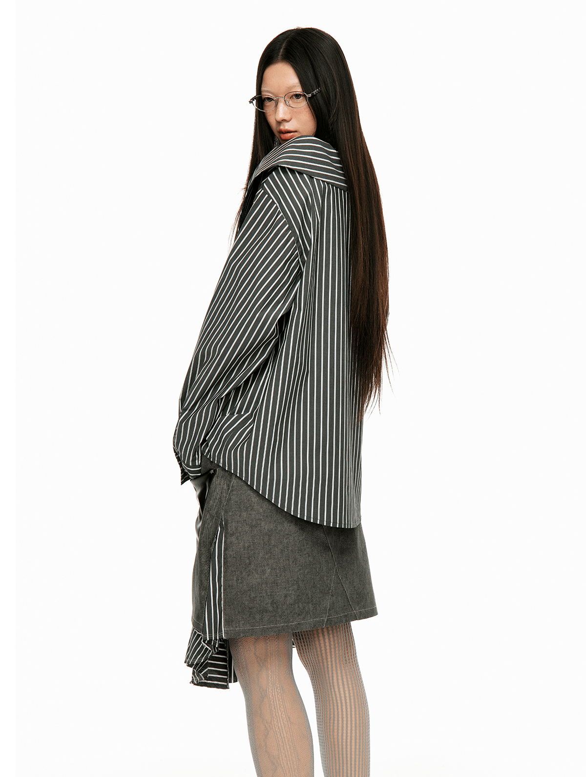 Detachable Off-Shoulder Striped Shirt