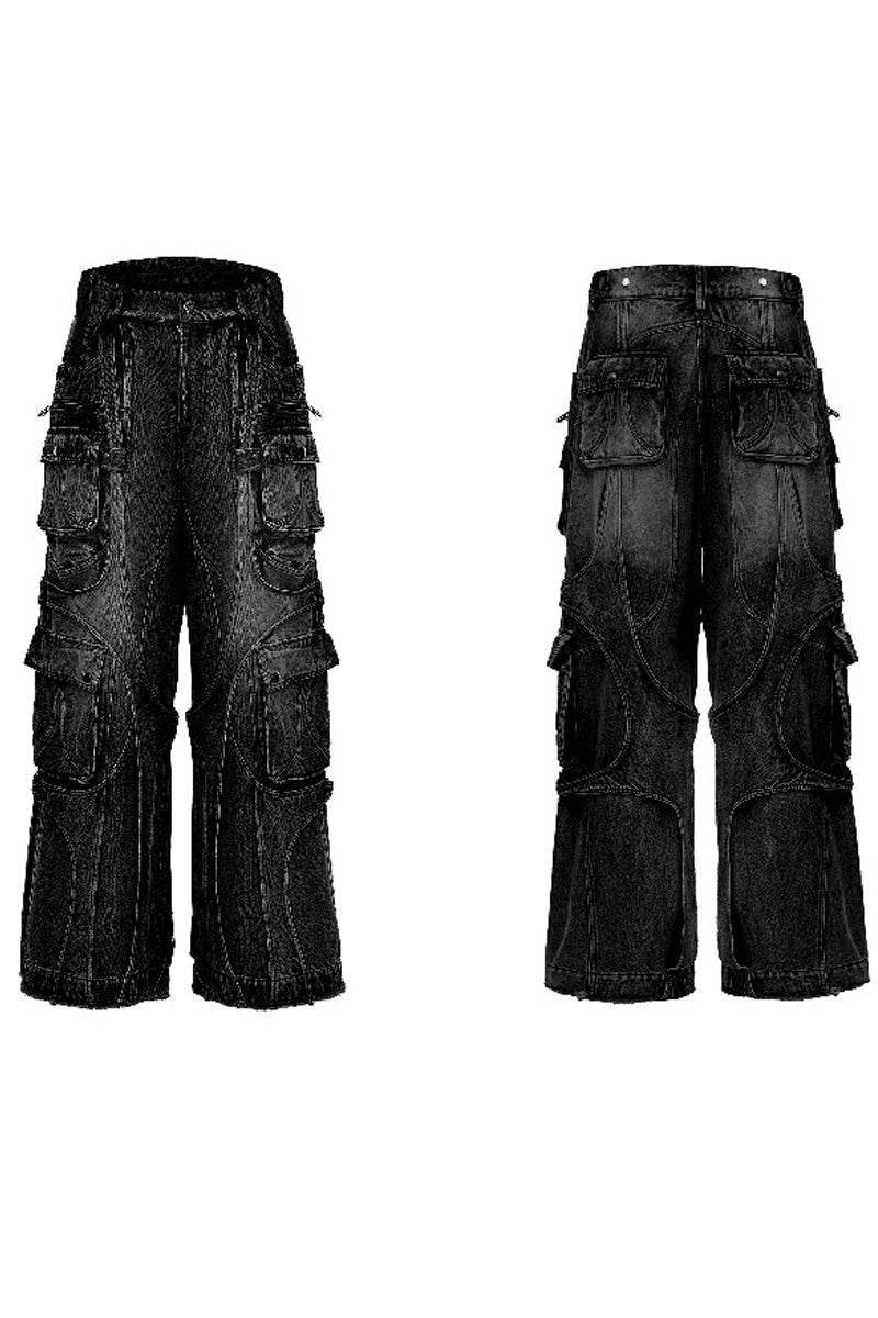 Washed Wide-Leg Cargo Jeans - My Store