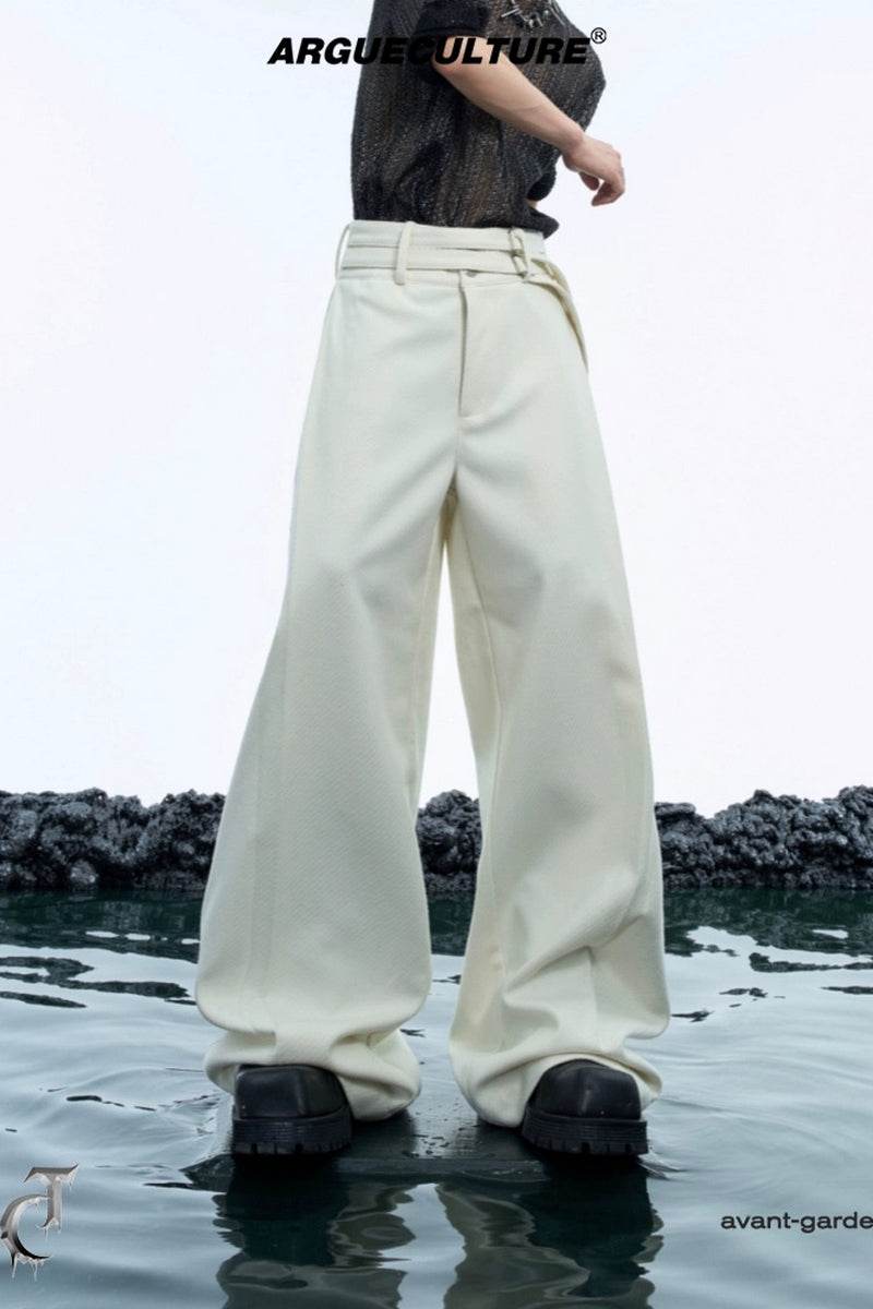 Double-Belt Wool Wide-Leg Trousers - My Store