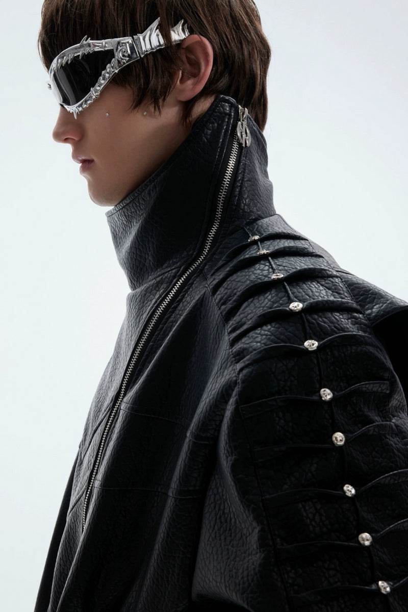 Spinal Stitch Studded Leather Jacket - My Store