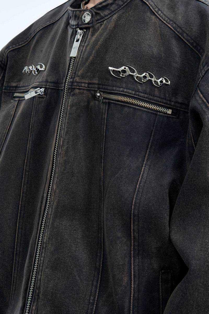 Vintage Waxed Denim Jacket with Metal Accents - My Store
