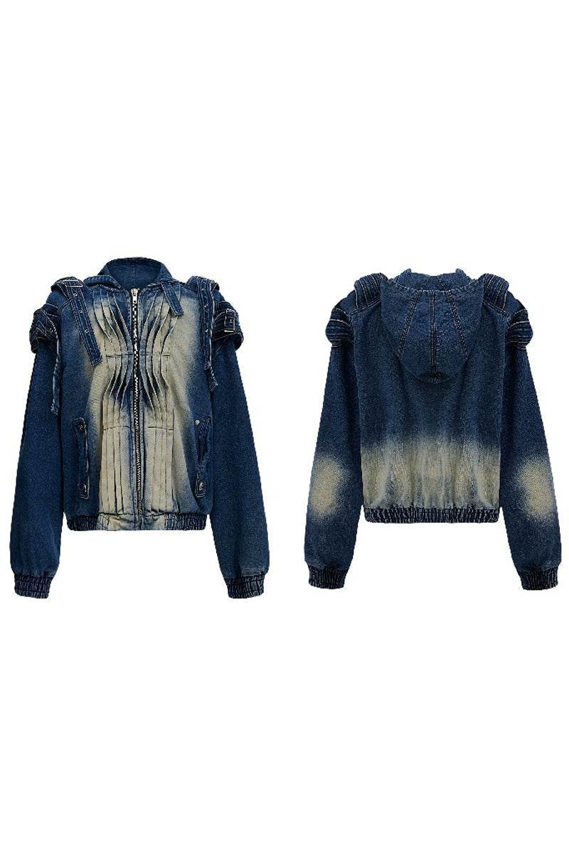 Washed Pleated Multi-Pocket Cargo Jacket - My Store