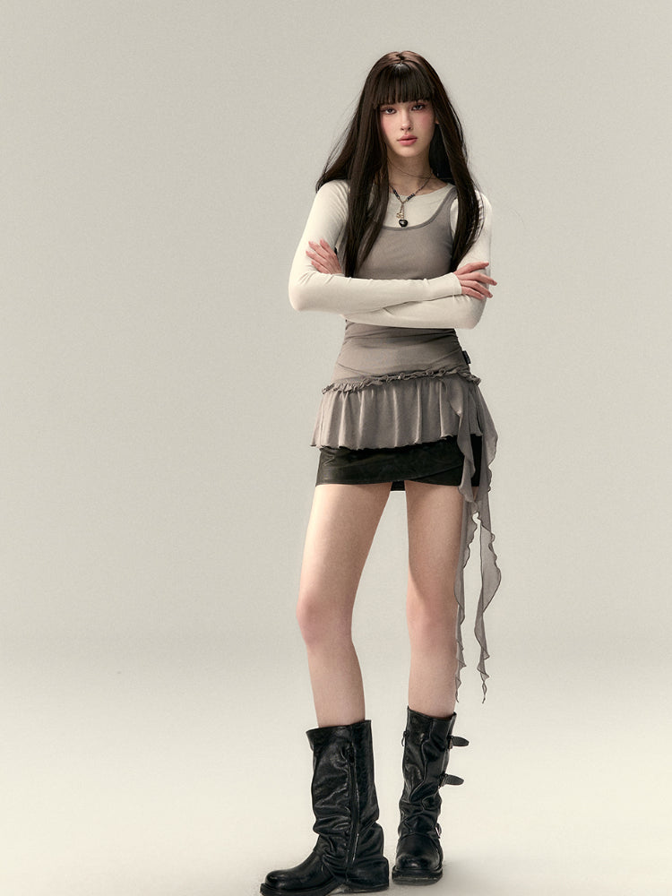 Sash Layered Lace Ruffle Accent Top