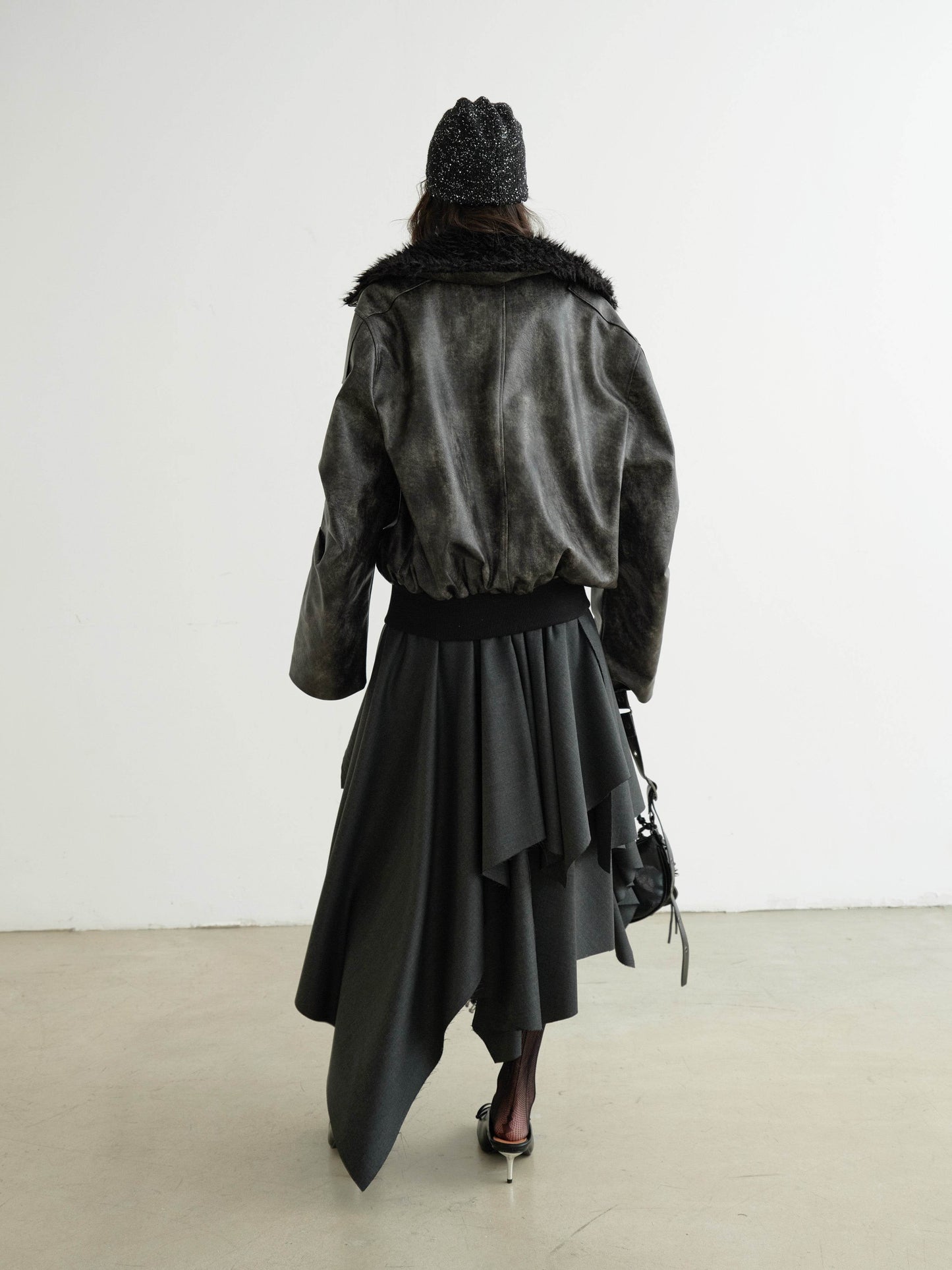 Edgy Faux Leather Fur Collar Rock Jacket - My Store
