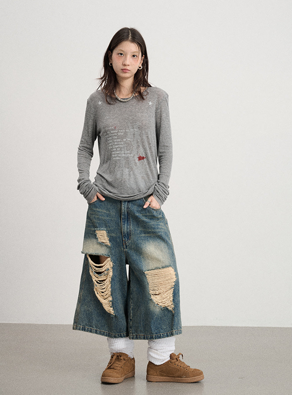 Fallen Print Long-Sleeved Top (4color)