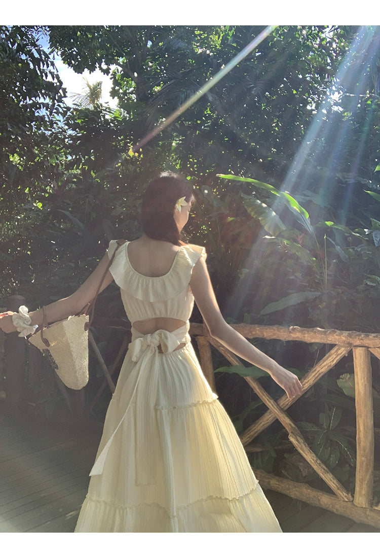 White Bow Backless Dress