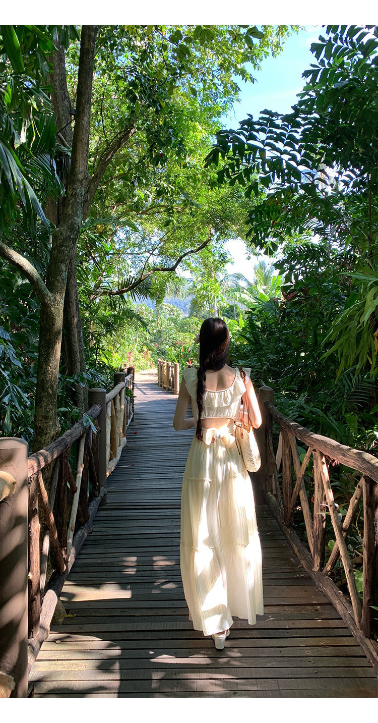 White Bow Backless Dress