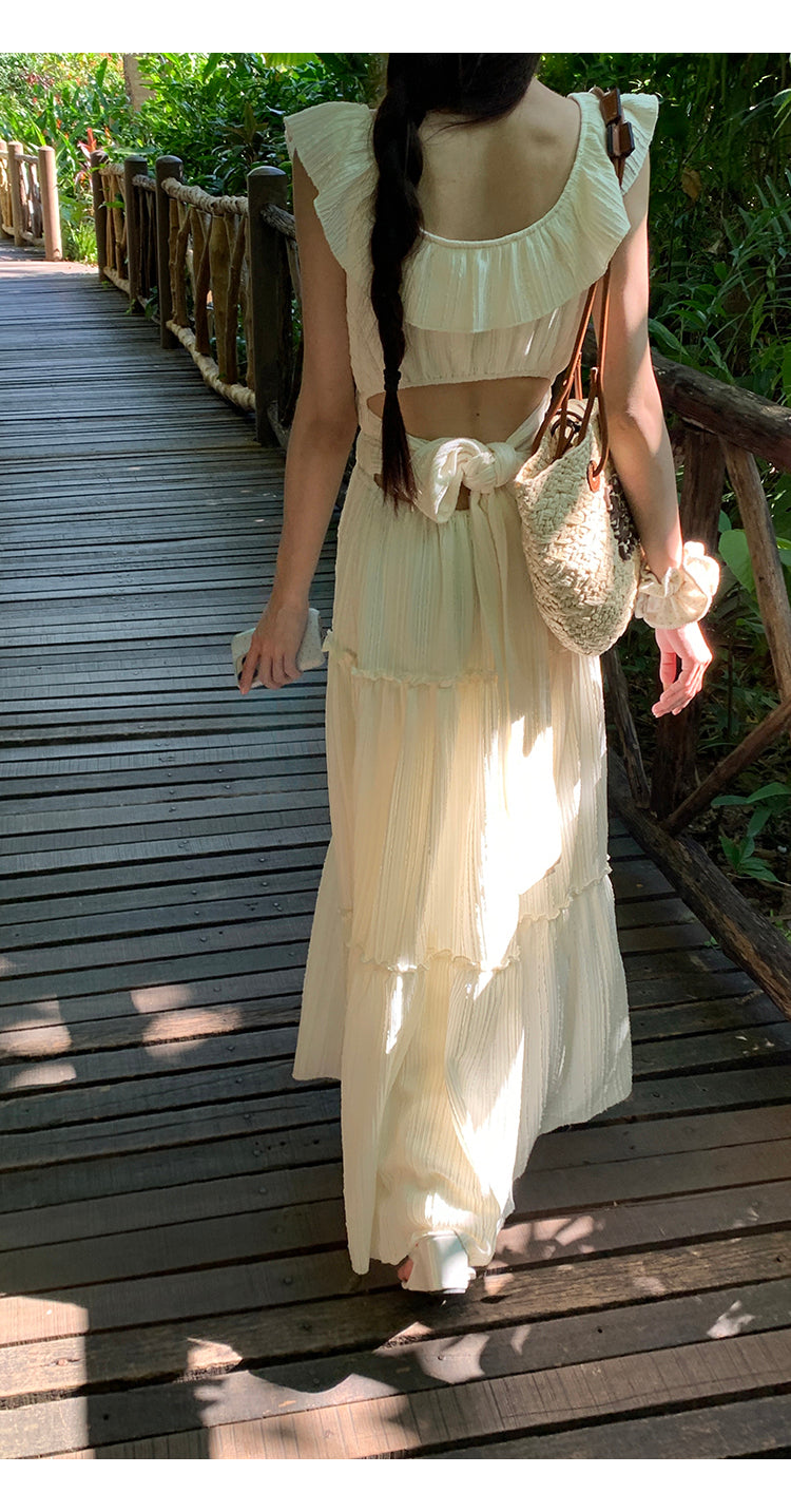 White Bow Backless Dress