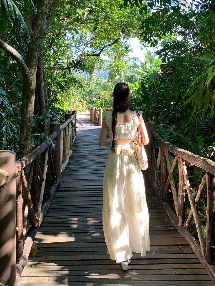 White Bow Backless Dress
