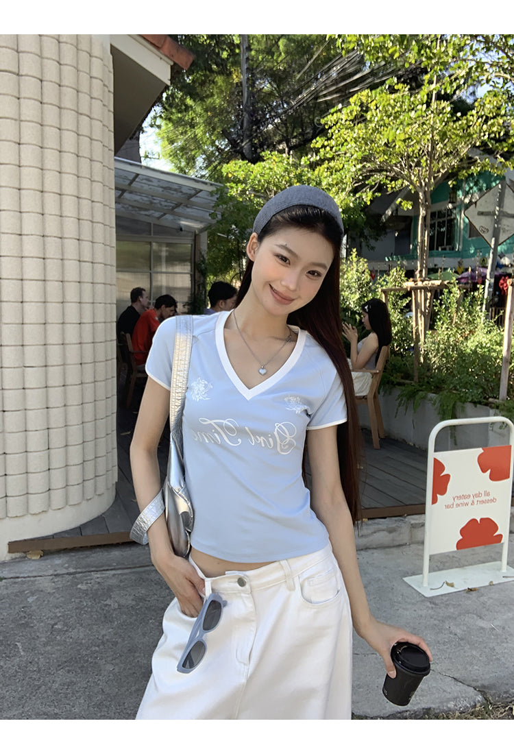 V-Neck 'Girl Time' Blue Top