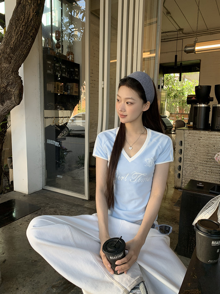 V-Neck 'Girl Time' Blue Top