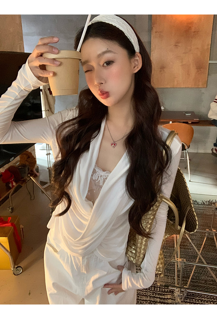White Lace Long Sleeve Top
