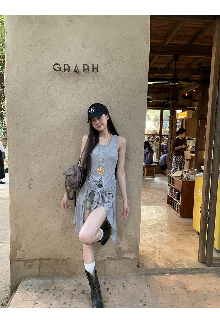 Gray Tie Top