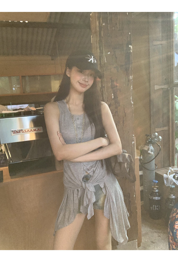 Gray Tie Top