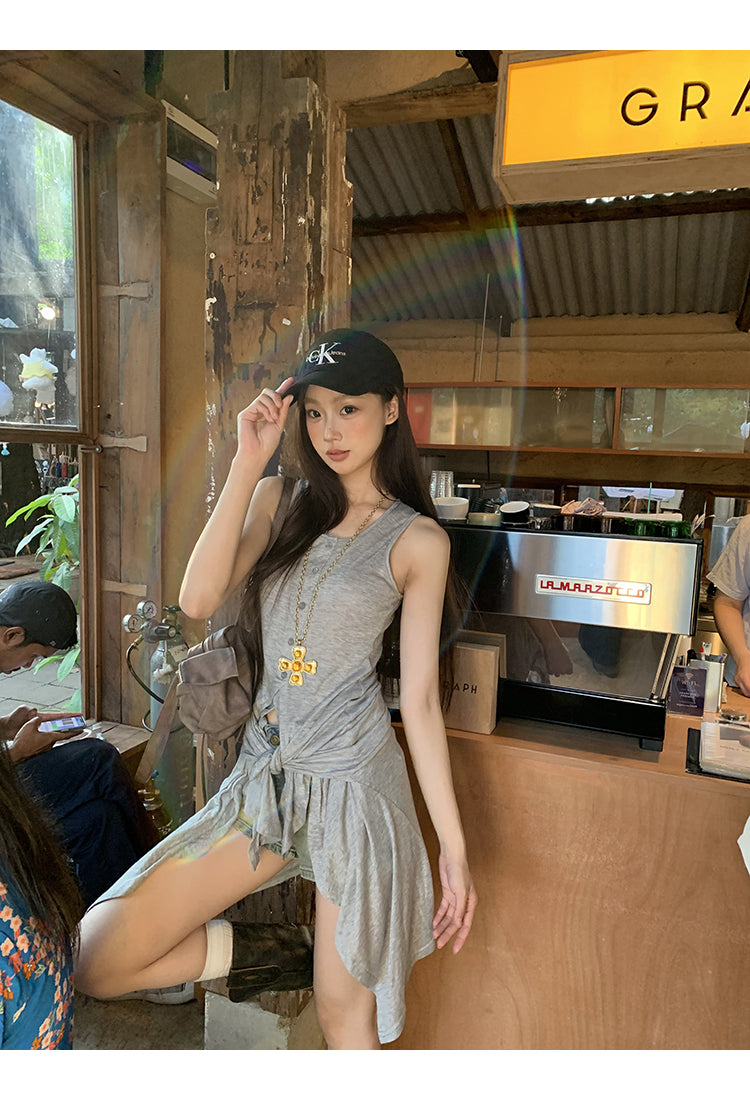 Gray Tie Top
