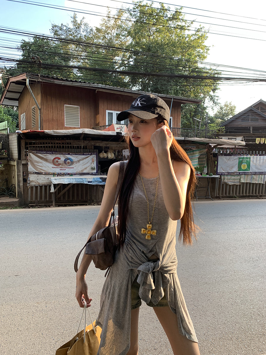 Gray Tie Top