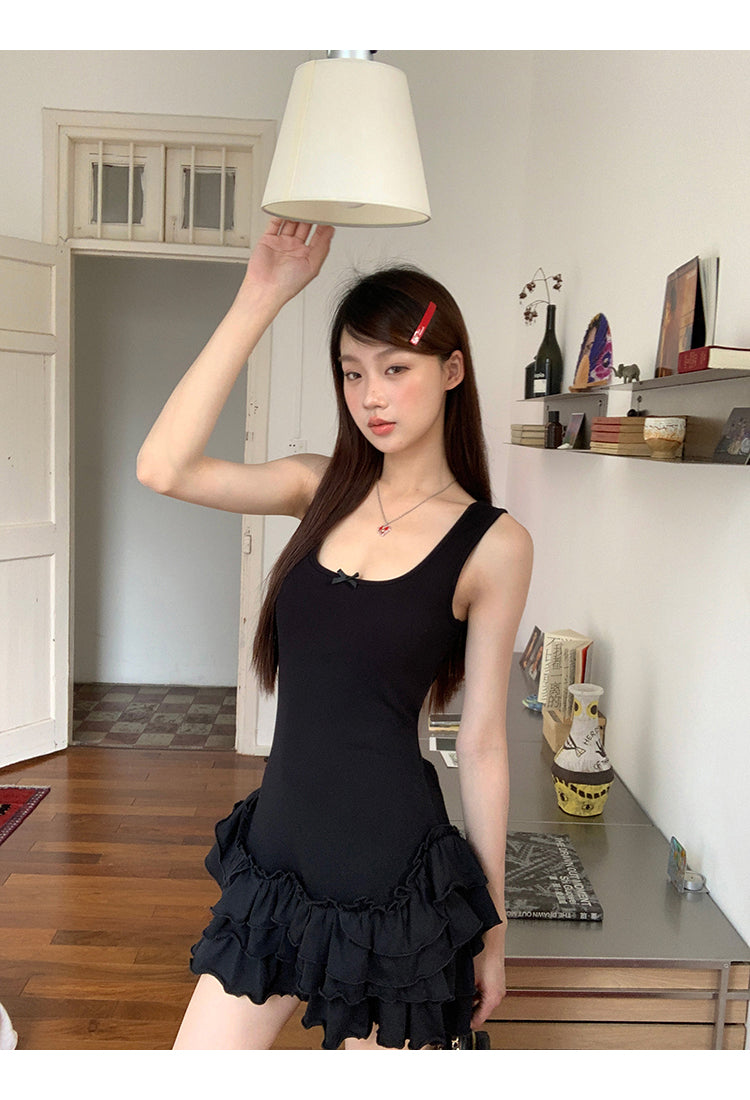 Black Ruffle Skirt Dress