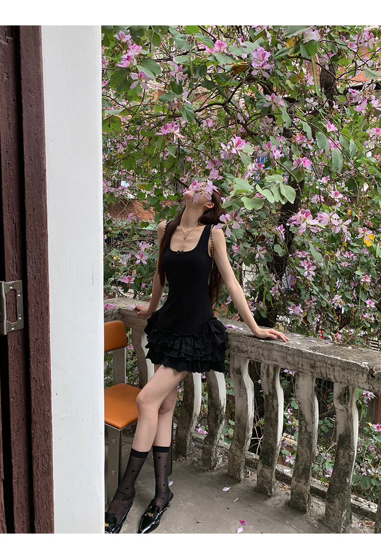Black Ruffle Skirt Dress