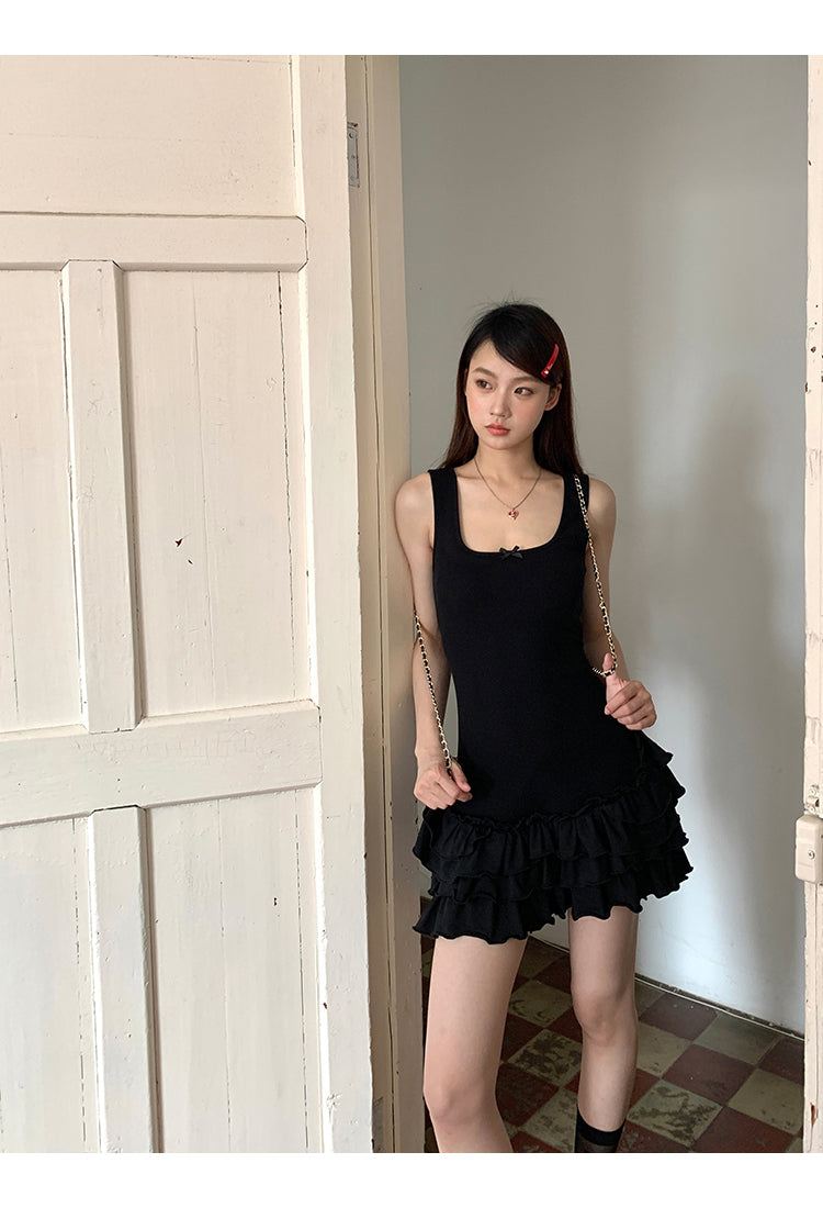 Black Ruffle Skirt Dress