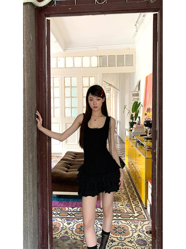 Black Ruffle Skirt Dress