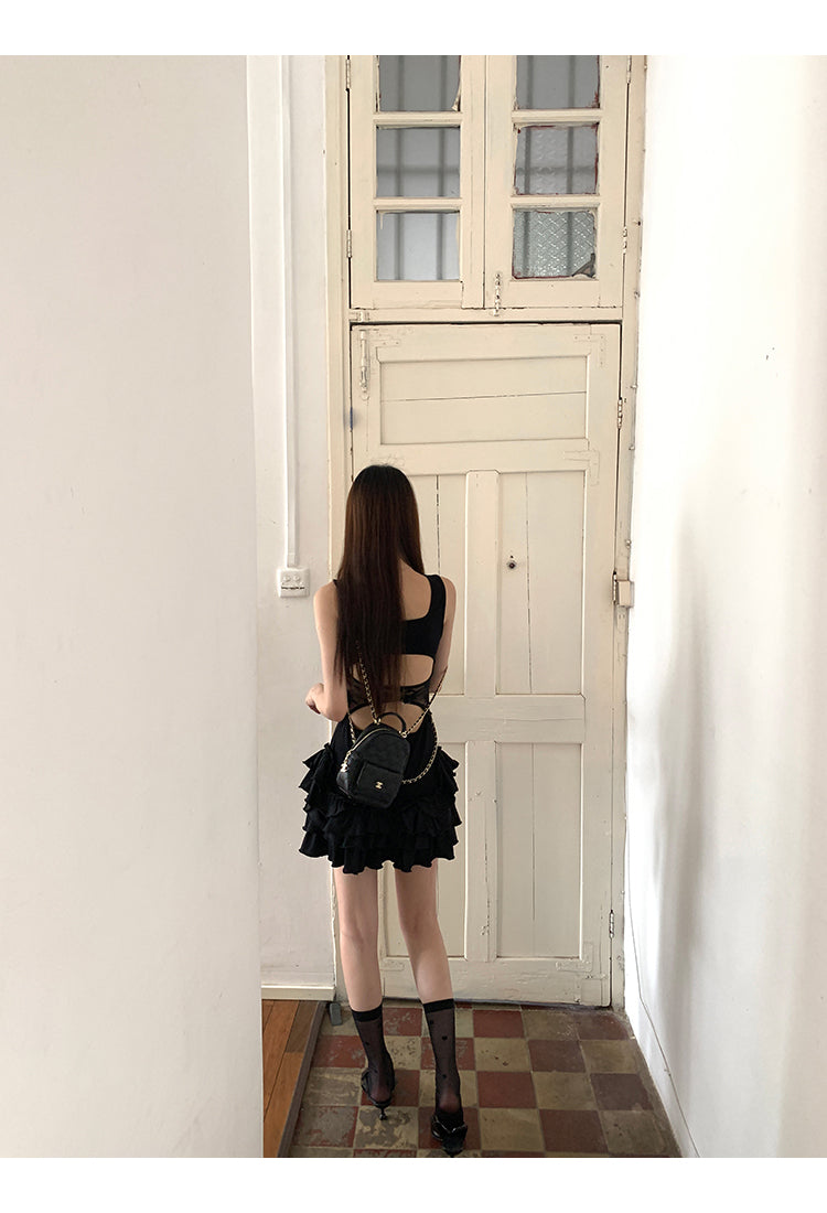 Black Ruffle Skirt Dress