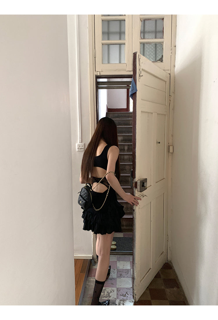 Black Ruffle Skirt Dress