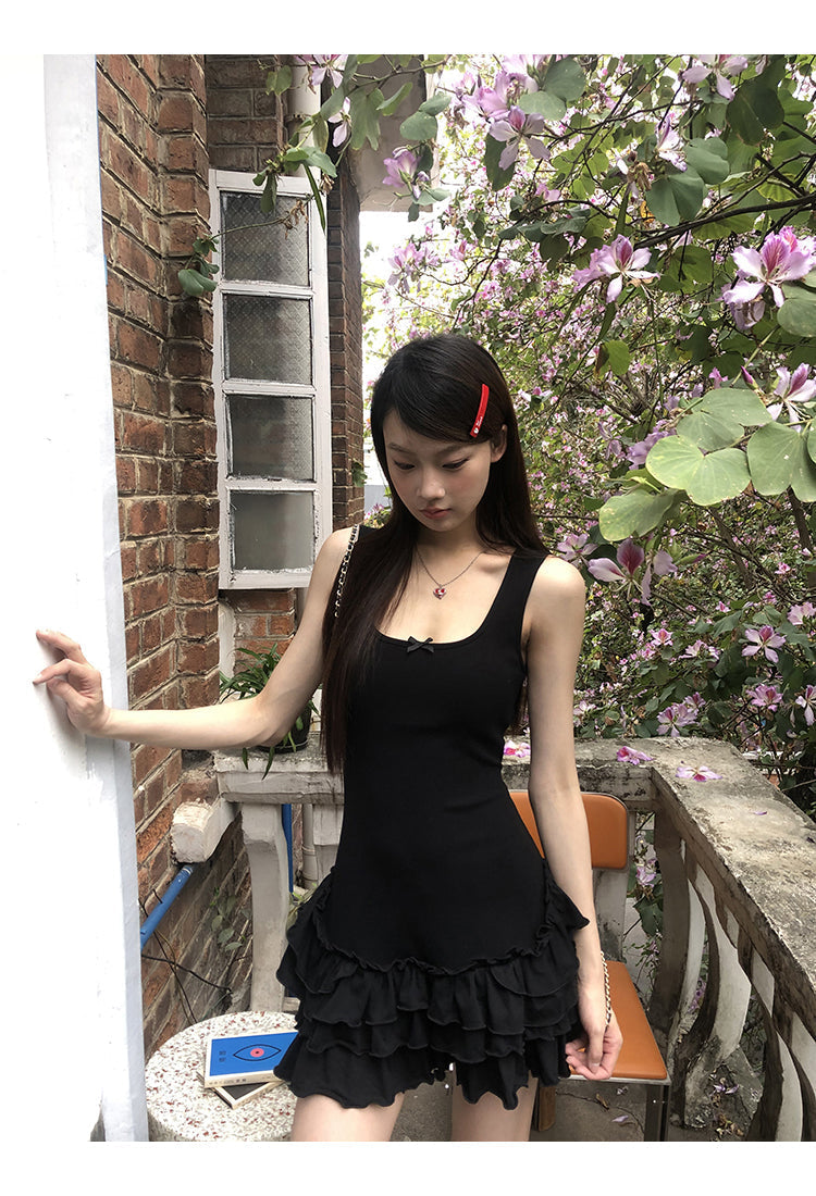 Black Ruffle Skirt Dress