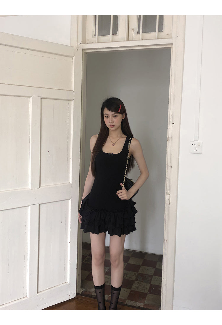 Black Ruffle Skirt Dress
