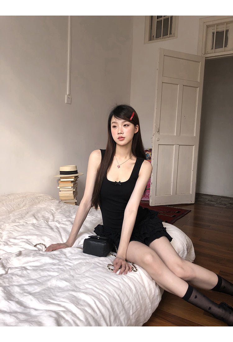 Black Ruffle Skirt Dress
